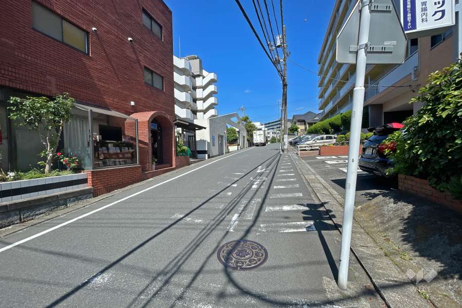 敷地北東側の前面道路（南東側から）