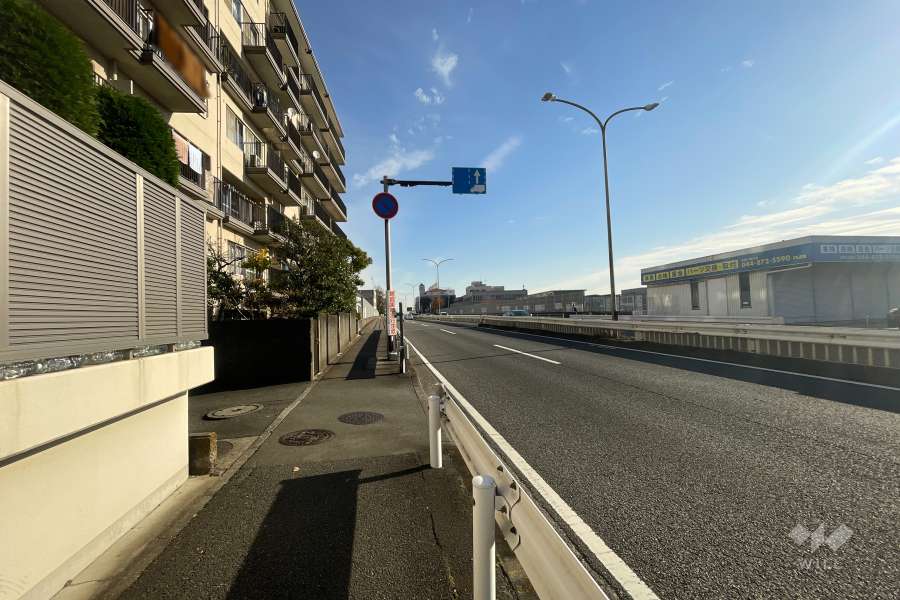 敷地南東側の前面道路（南西側から）