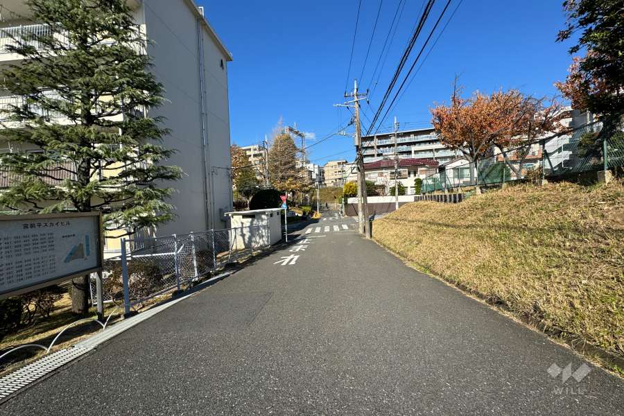 敷地の北東側前面道路（南東側から）