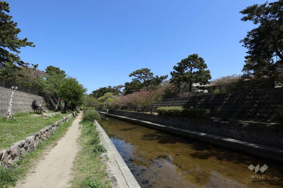 マンションから東へ約80ｍの距離に「夙川」が流れています。