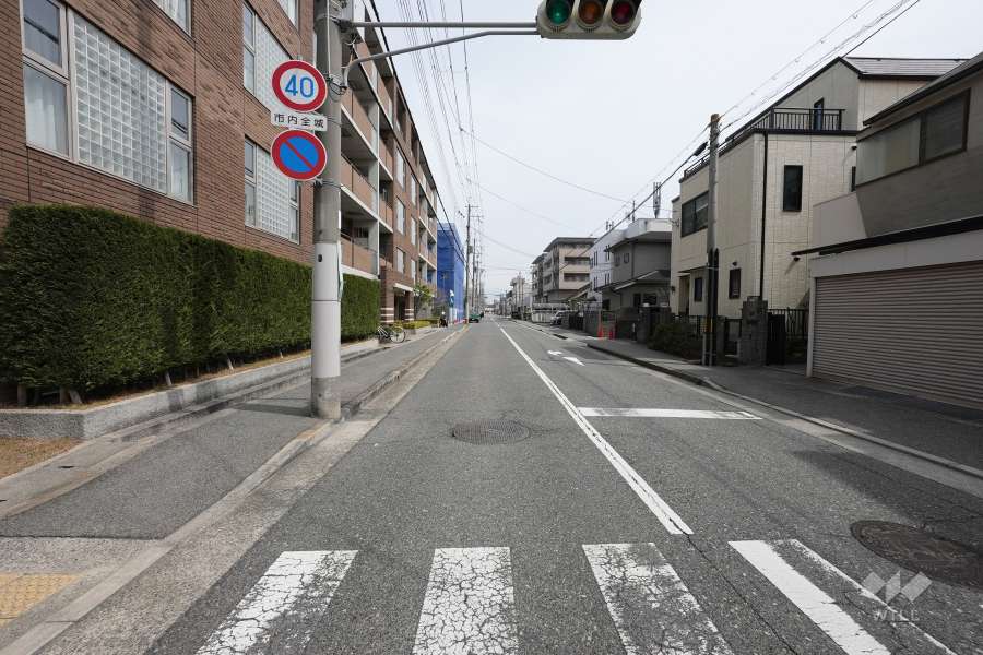 敷地南側の前面道路（西側から）