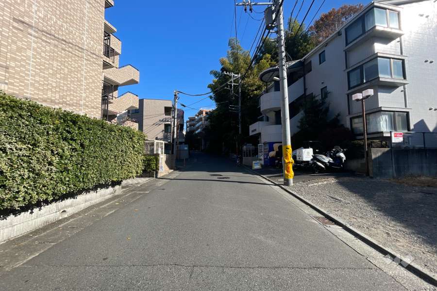 敷地南東側の前面道路（南西側から）