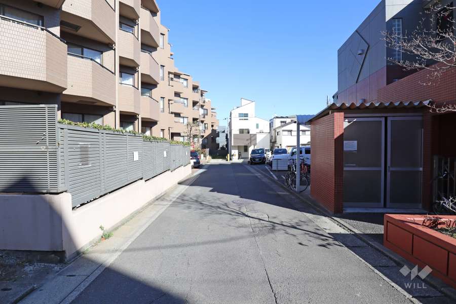 敷地南東側の前面道路（南西側から）