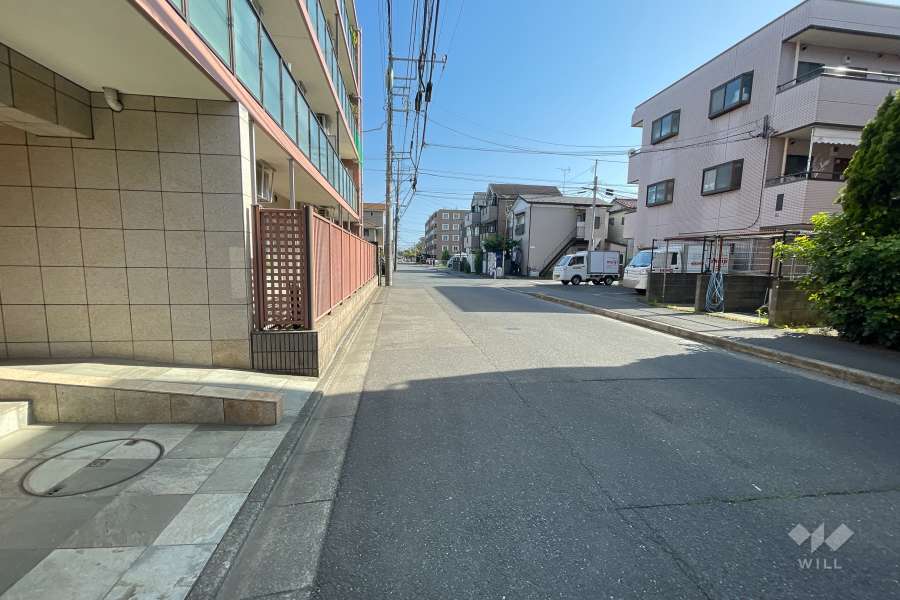 敷地西側の前面道路（北側から）