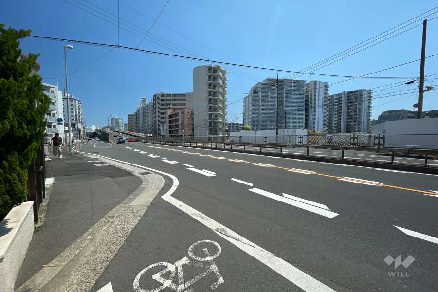 敷地南東側の前面道路（南西側から）