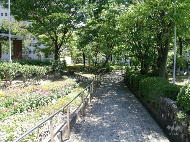 緑豊かな敷地内の通路