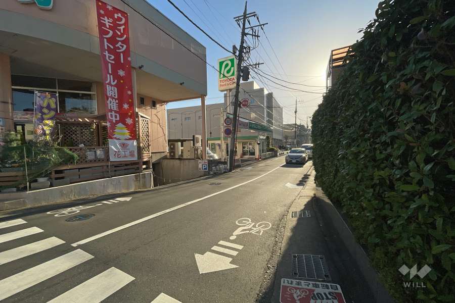 敷地の北東側前面道路（北西側から）