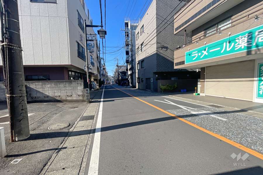 敷地北西側の前面道路（北東側から）