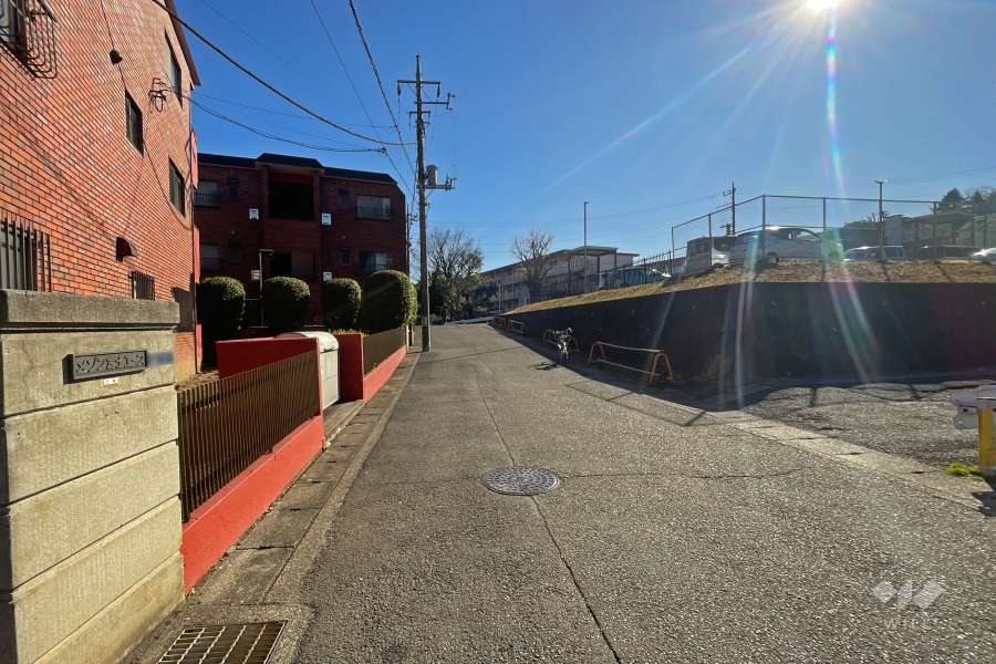 敷地南西側の前面道路（北西側から）