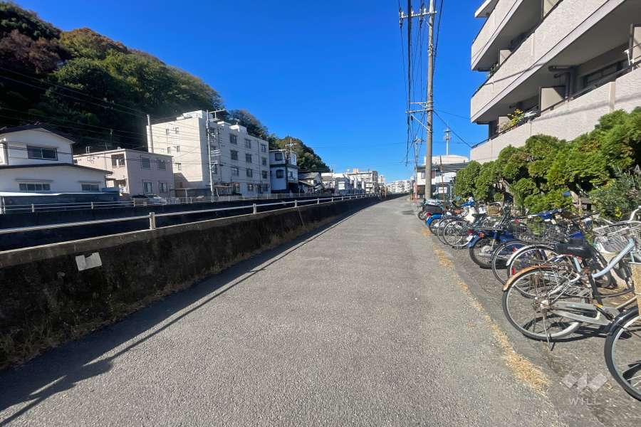 敷地南西側の前面道路（南東側から）
