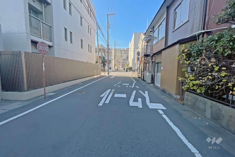 敷地の北西側前面道路（北東側から）