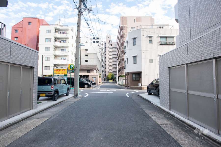 敷地南側の前面道路（西側から）