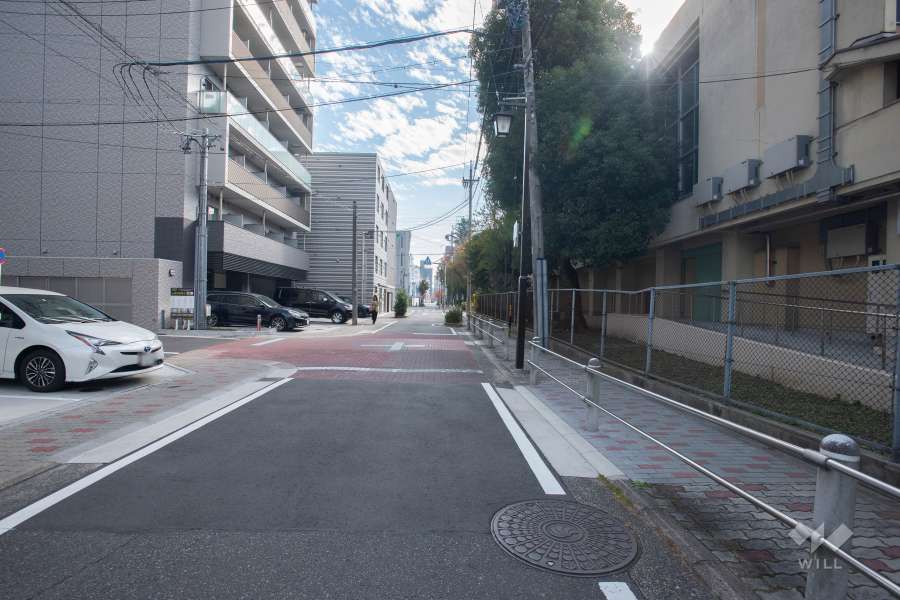 敷地西側の前面道路（北側から）