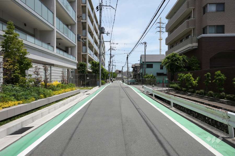 敷地南側の前面道路（西側から）