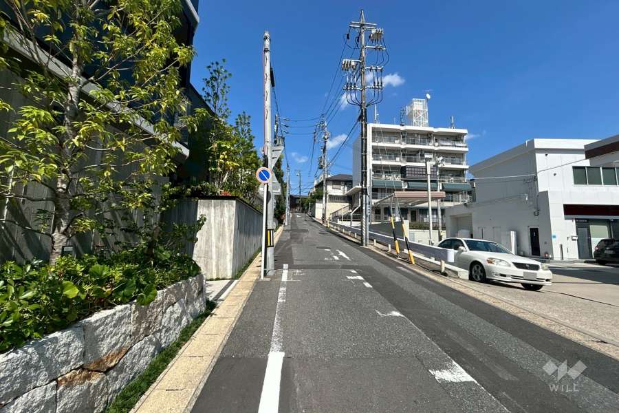 敷地南東側の前面道路（南西側から）