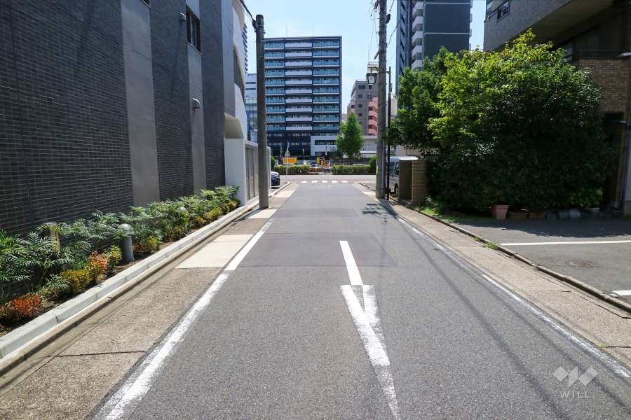 敷地西側の前面道路（北側から）