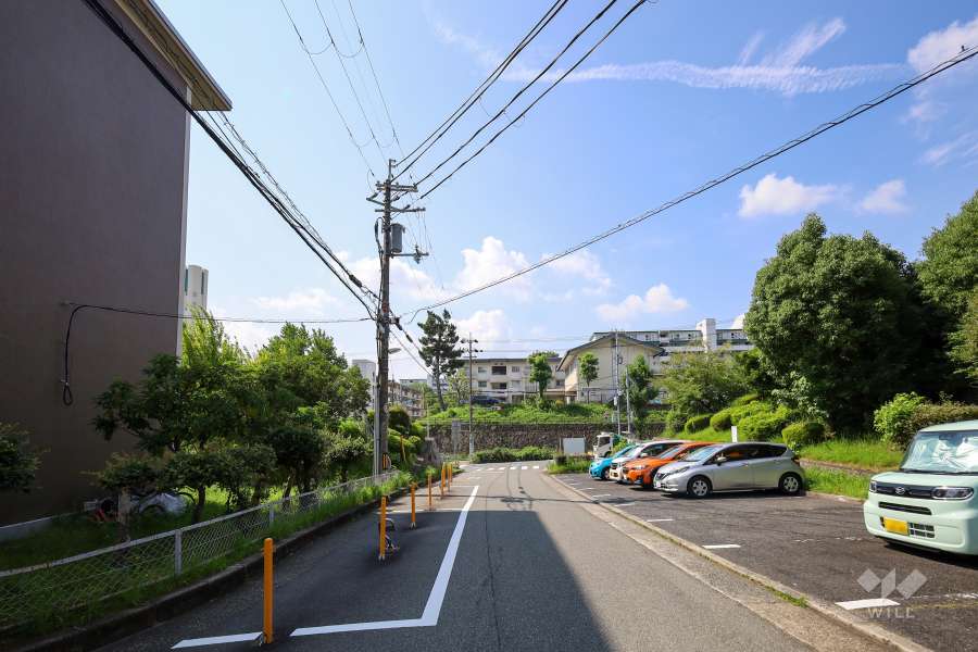 棟西側の前面道路(北側から)
