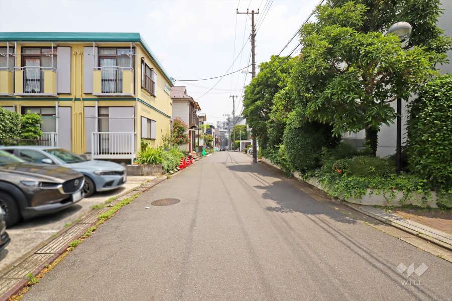 敷地の北側前面道路(西側から)