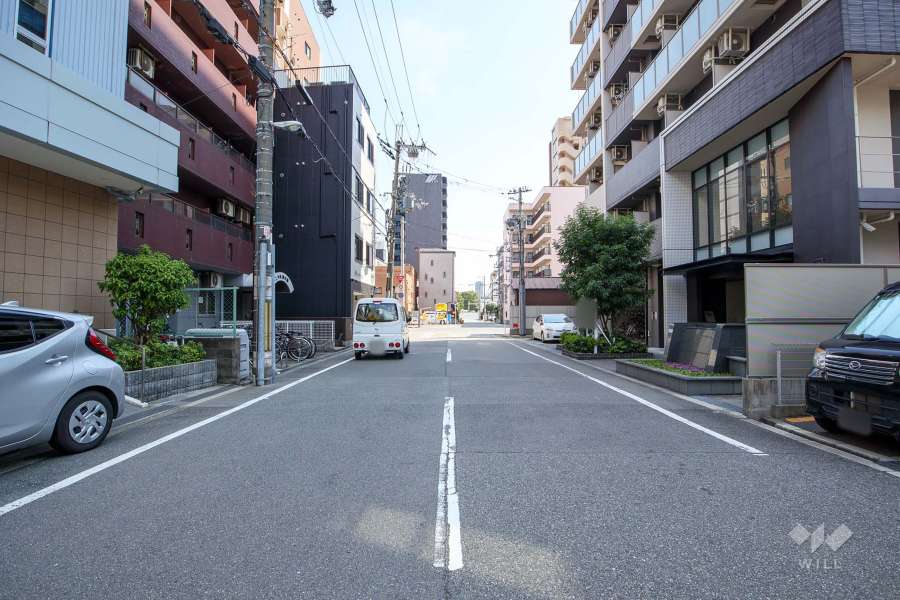 敷地東側の前面道路（北側から）