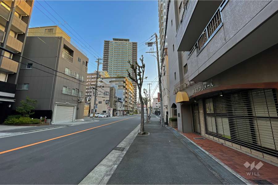 敷地北西側の前面道路（南西側から）