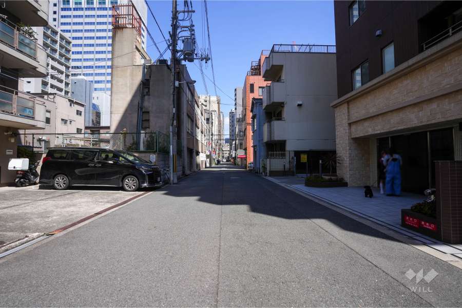 敷地北西側の前面道路（南西側から）