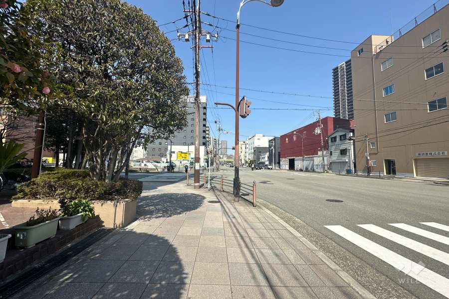 敷地南東側の前面道路（南西側から）