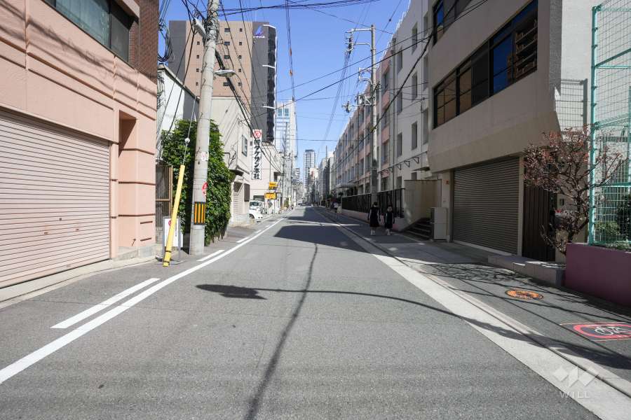 敷地の南側前面道路（西側から）