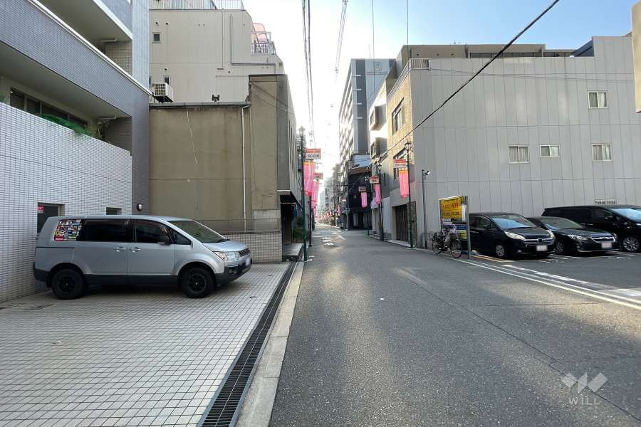 敷地南側の前面道路（西側から）