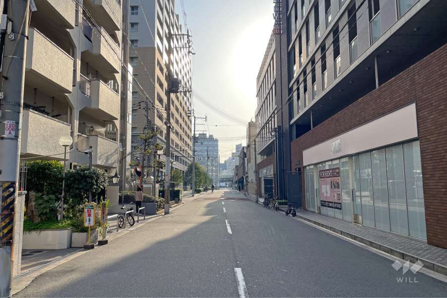 敷地南側の前面道路（西側から）