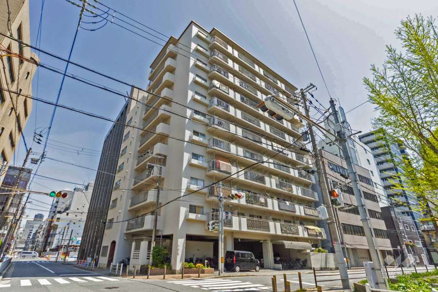 クローバーハイツ阿波座の外観（北西側から）