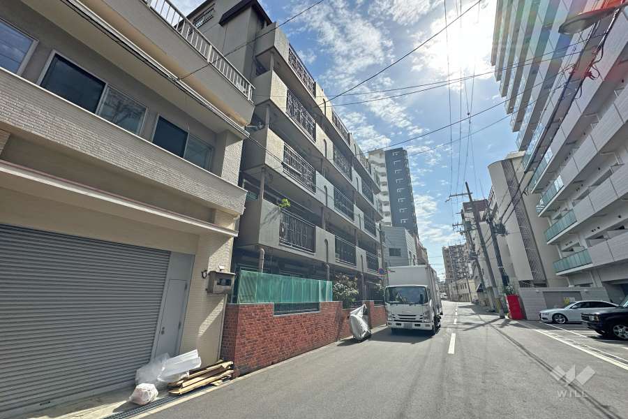 敷地南西側の前面道路（北西側から）