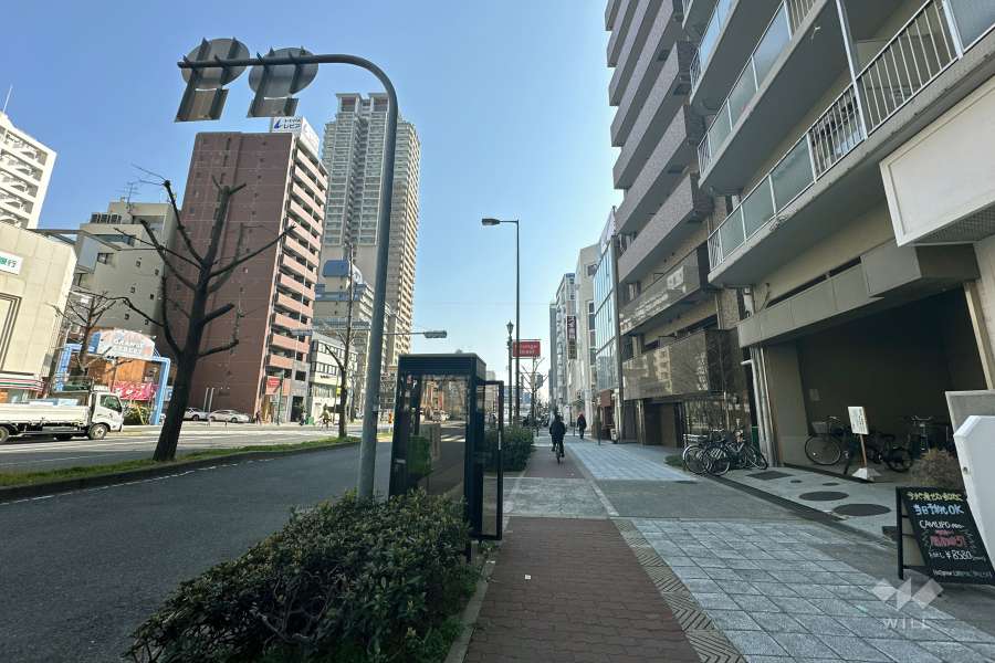 敷地南東側の前面道路（北東側から）