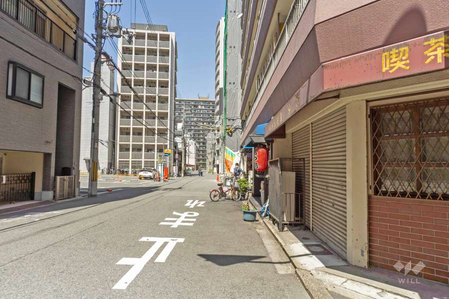 敷地の南西側前面道路（南東側から）