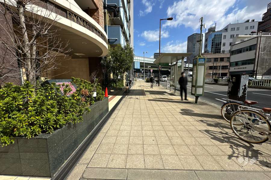 敷地南東側の前面道路（南西側から）