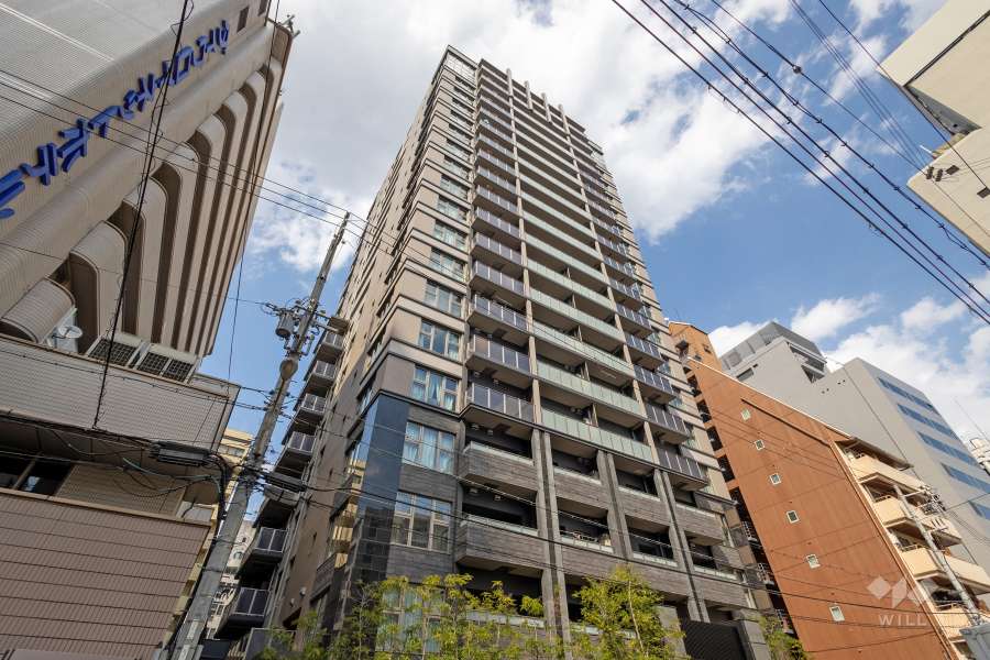 プレサンスレジェンド大阪新町タワーの外観（南西側から）