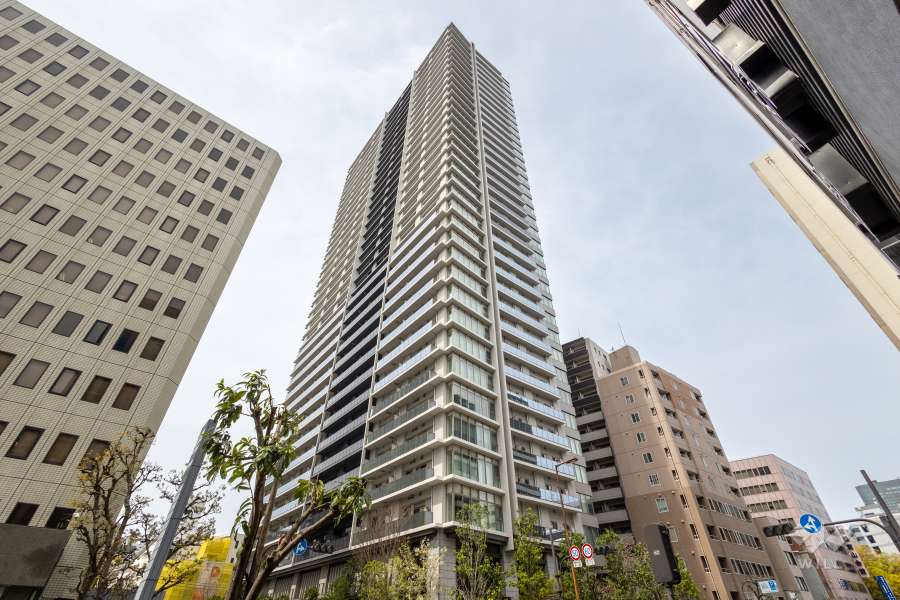 プレミストタワー靭本町の外観（南東側から）