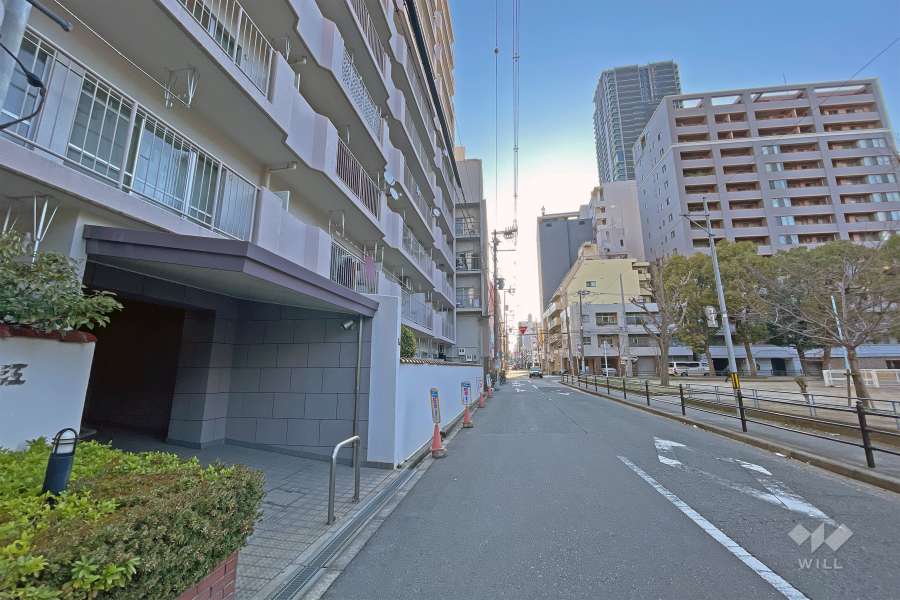 敷地南側の前面道路（西側から）