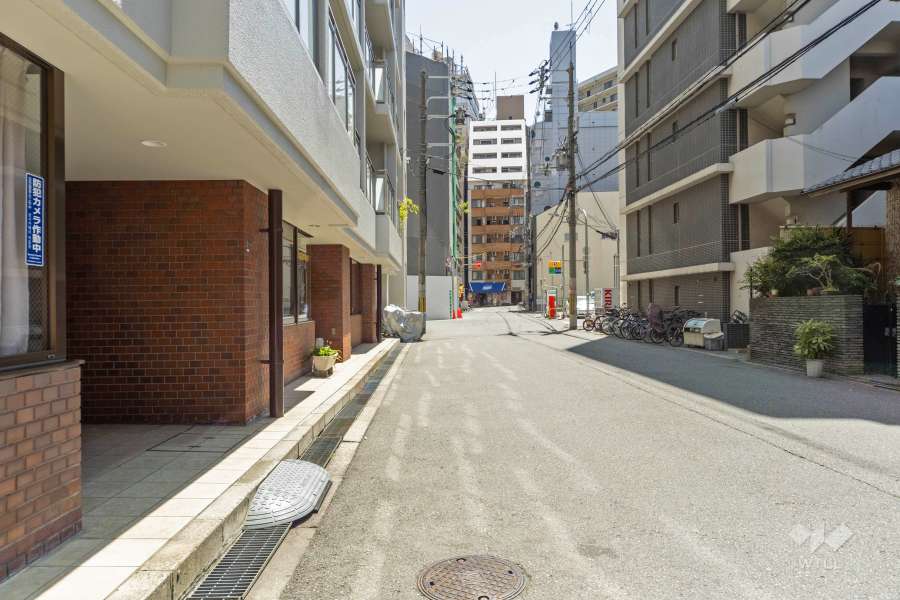 敷地南西側の前面道路（北西側から）