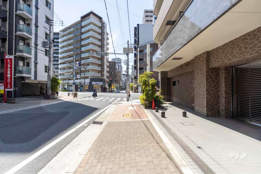 敷地南東側の前面道路（北東側から）