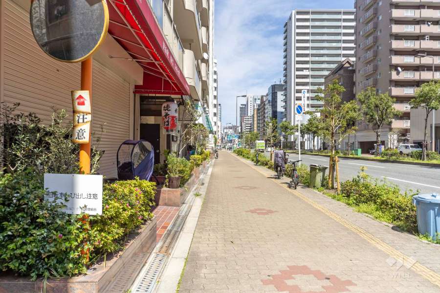 敷地南東側の前面道路（南西側から）