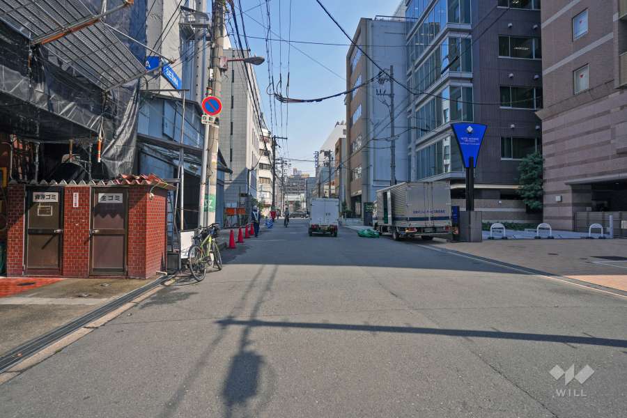 敷地の南側前面道路（西側から）