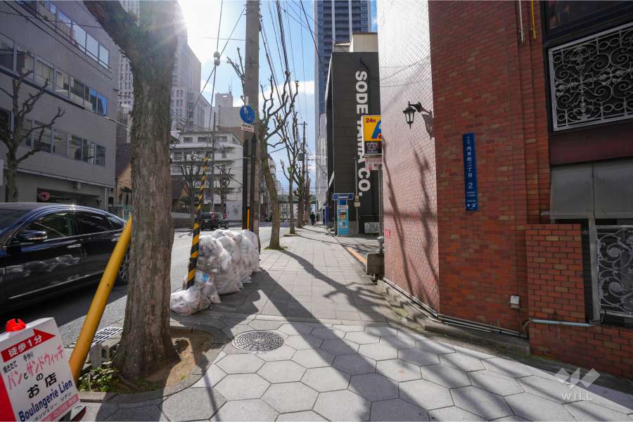 敷地西側の前面道路（北側から）