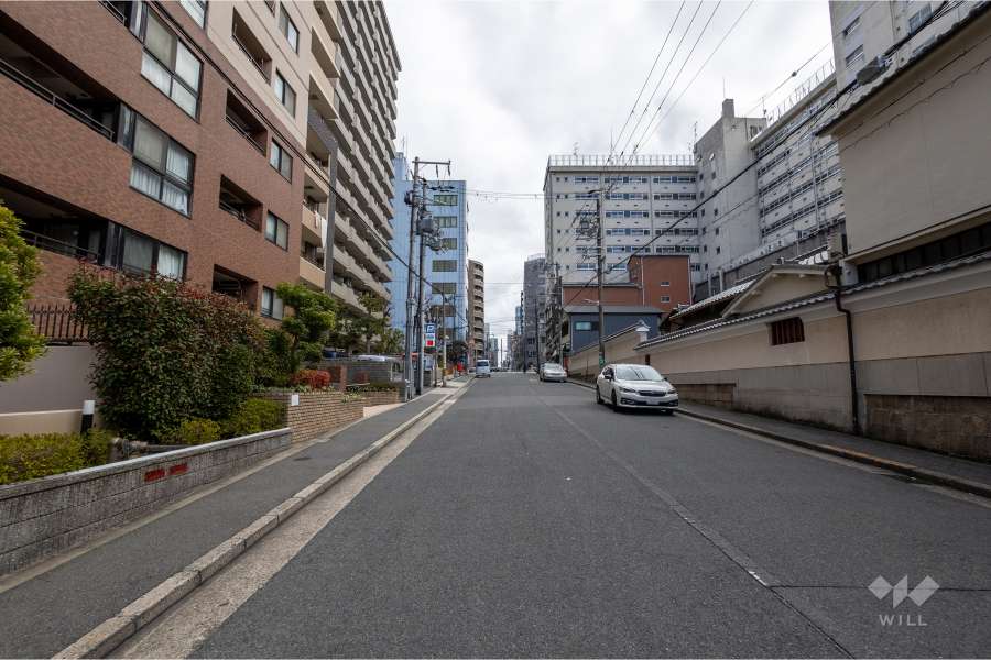 敷地南西側の前面道路（北西側から）