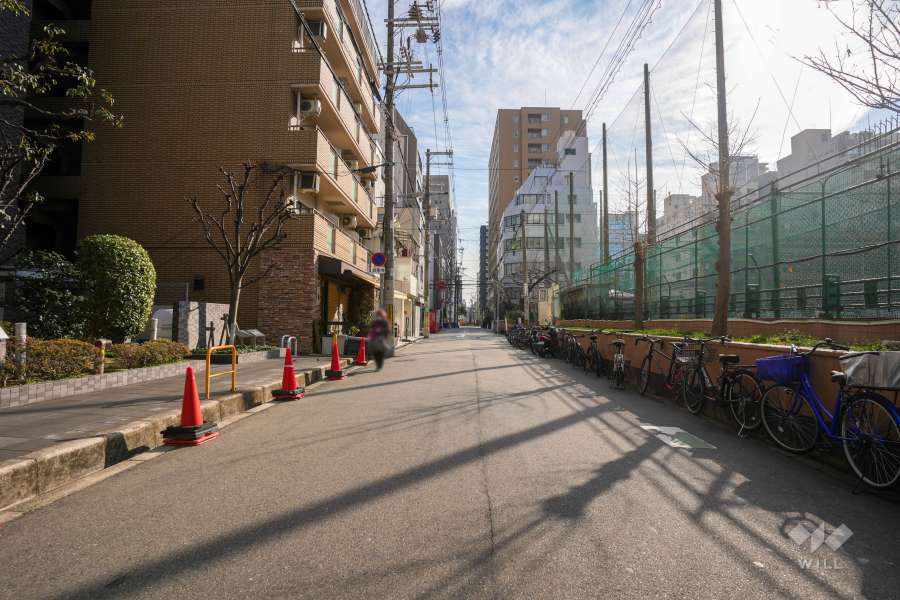 敷地西側の前面道路（北側から）