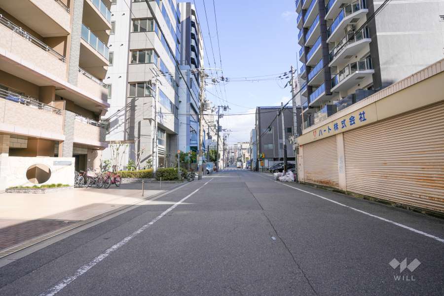 敷地の南側前面道路（西側から）