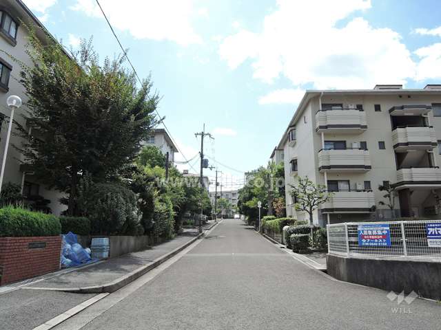 敷地西側の前面道路。敷地の東西両面が接道しています。