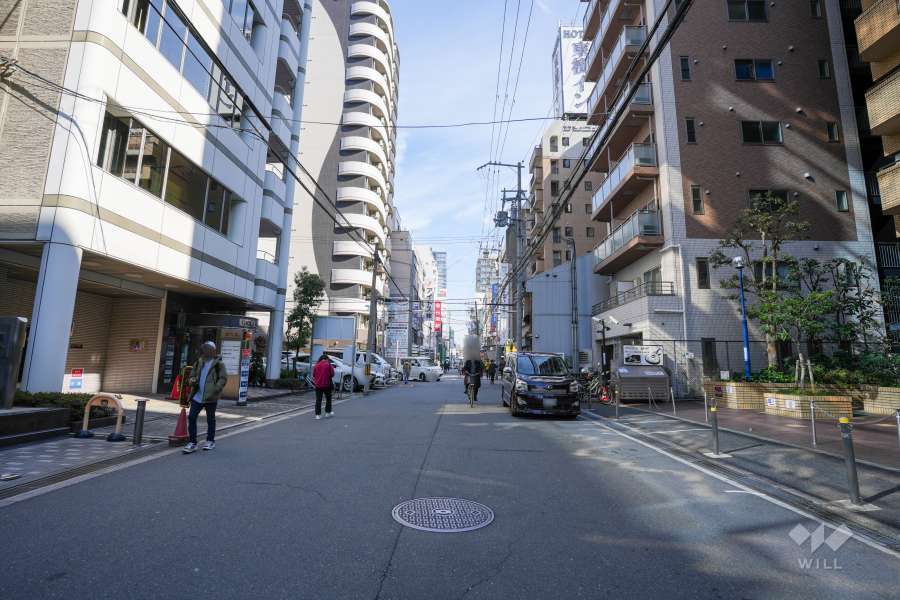 敷地の北側前面道路（西側から）