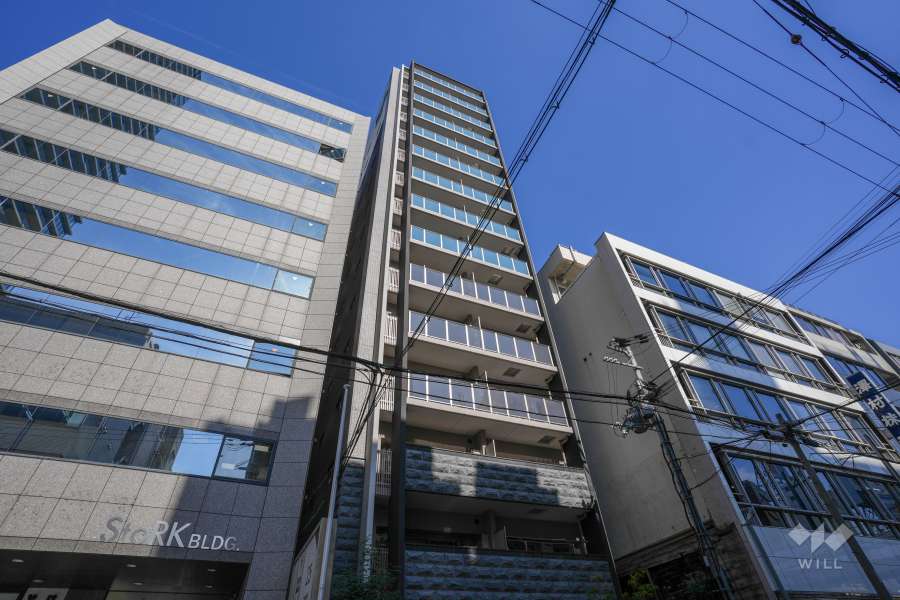 プレサンスロジェ堺筋本町の外観（南西側から）