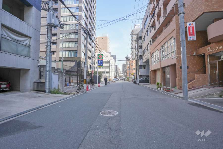 敷地の南側前面道路（西側から）