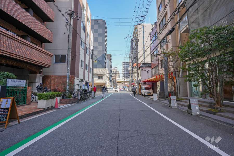 敷地の南側前面道路（西側から）